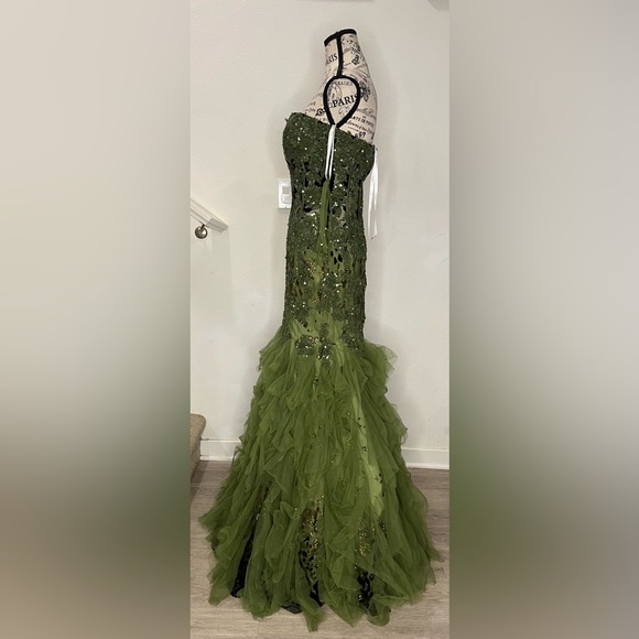 Jovani Olive green strapless leopard dress - Picture 5 of 9